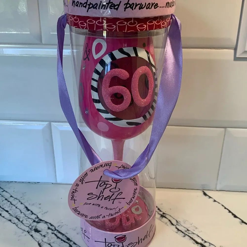 Pink 60th Birthday Party Decoration Wine Glass